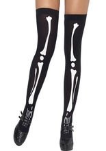 Overknees-Strümpfe Skelett, schwarz-weiß