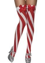 Overknees gestreift mit Schleife, weiß-r