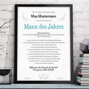 OWLBOOK "MANN / FREUND / EHEMANN DES JAHRES" als Urkunde Auszeichnung mit Namen - liebevolles Bild m