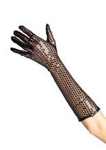 Pailletten Damenhandschuhe lang schwarz