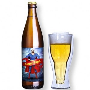 Papas Super Bier (1 x 0,5l) und Bierglas