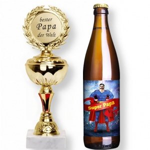 Papas Super Bier (1 x 0,5l) und Pokal Be
