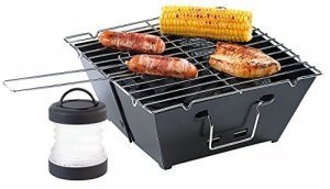 PEARL Camping-Grillset: Faltbarer Klappgrill und Mini-Campingleuchte