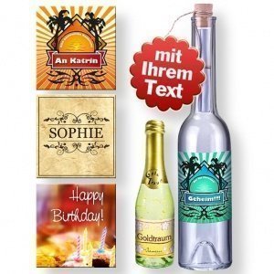 Personalisierte Flaschenpost und Goldtra