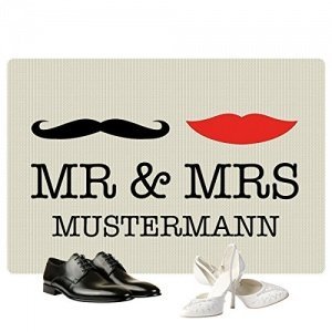 Personalisierte Fußmatte Mr & Mrs mit Namen bedruckt Hipster-Style