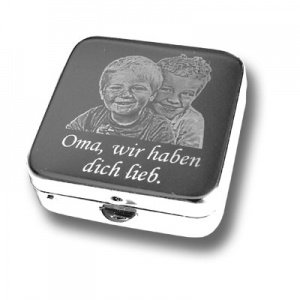 Pillendose mit Fotogravur
