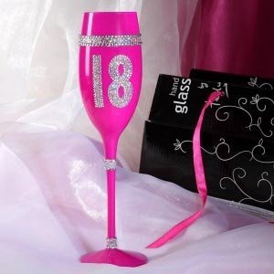 Pinkes Champagner Glas mit Strass zum 18