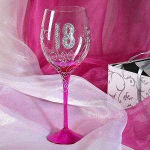 Pinkes Wein Glas zum 18.Geburtstag