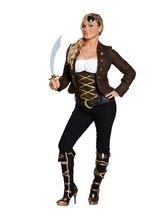 Piratin Damenkostüm dunkelbraun-weiss-go