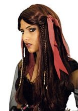 Piratin Langhaar-Perücke Zöpfe und Tuch 