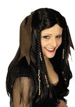 Piratin Langhaar-Perücke Zöpfe und Tuch 