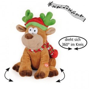 Plüschfigur Rentier, sitzend mit Musik u