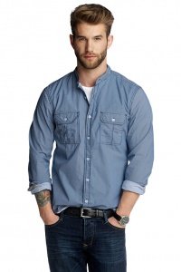 Popelin Stehkragenhemd