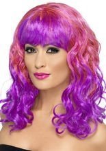 Popstar Langhaar-Perücke Locken rosa-lil