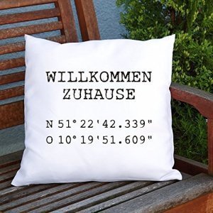 Kissen mit Koordinaten und Wunschtext