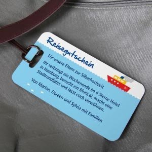 Reisegutschein in Kofferanhänger-Form mi
