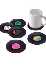 Retro Schallplatten Untersetzer Set schw