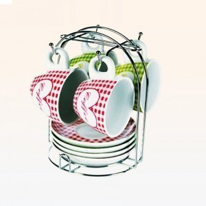 Romantisches Tassenset Vichykaro 9tlg.