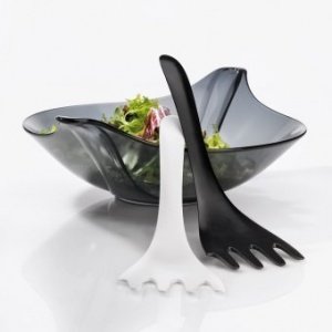 Salatschüssel mit Besteck Leaf XL transp