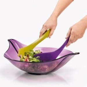 Salatschüssel mit Besteck Leaf XL transp