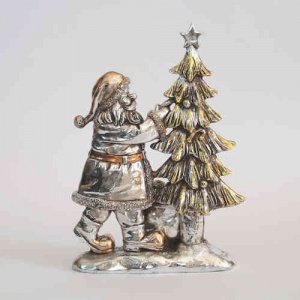 Santa -Silver- mit Baum, Cor Mulder