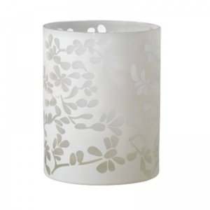 Satiniertes Windlicht mit Blättern 