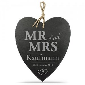 Schieferherz mit Gravur Mr and Mrs