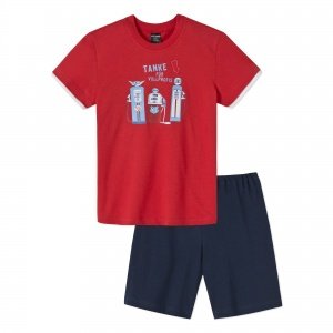 Schlafanzug kurz 500 marin/rot