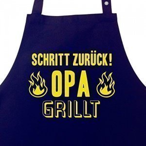 Schritt zurück! Opa grillt - Grillschürze, Kochschürze mit verstellbarem Nackenband und Seitentas