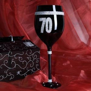 Schwarzes Wein Glas zum 70. Geburtstag
