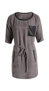 Seidiges Kleid m. Lederoptik