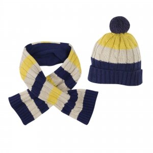 Set Mütze Schal Streifen indig
