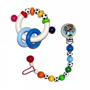 Set Rassel und Schnullerkette "Fußball"