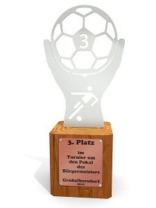 Sieger Pokal Fußball aus Edelstahl mit Wunschtext dritter Platz