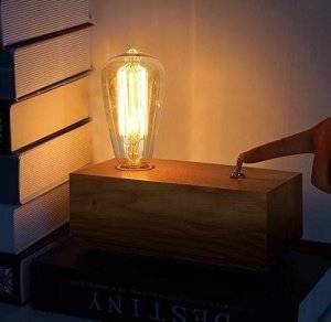 Signstek Retro Industrietischleuchte Edison aus Holz 