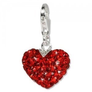 SilberDream Glitzer Charm Feuriges Herz rot Swarovski Kristalle SHINY