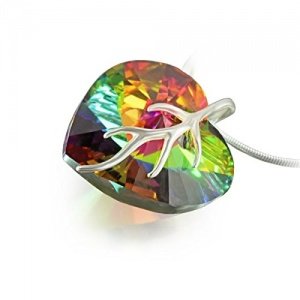Silberkette mit original Swarovski® Elements Herz Anhänger, mehrfarbig, 18 mm, mit Schmucketui