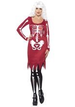Skelett-Kleid Halloween-Damenkostüm rot-