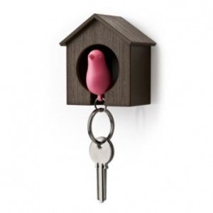 Spatzenschlüsselring  braun-pink von Qua