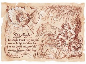 Sportbild Angler auf Antikpapier im A4-F