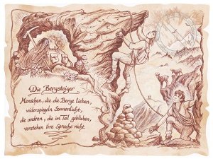 Sportbild Bergsteiger auf Antikpapier im
