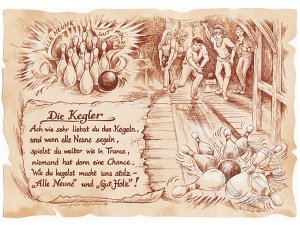 Sportbild Kegler auf Antikpapier im A4-F