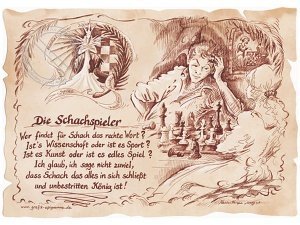 Sportbild Schachspieler auf Antikpapier 