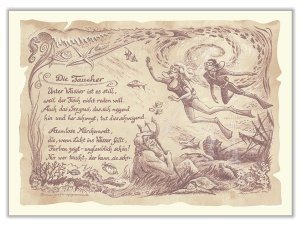 Sportbild Taucher auf Antikpapier im A4-