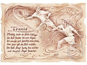 Sportbild Tennis auf Antikpapier im A4-F