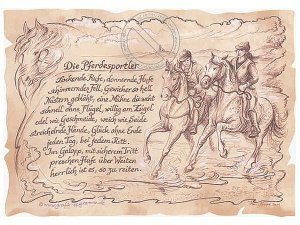 Sportbild für Reiter auf Antikpapier im 