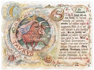 Sternbild Stier auf Antikpapier im A4-Fo