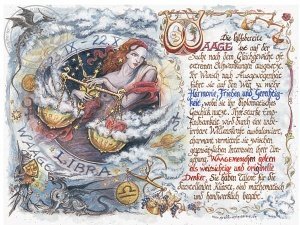 Sternbild Waage auf Antikpapier im A4-Fo