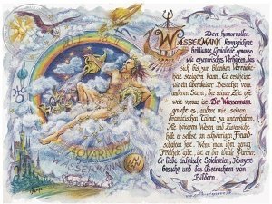 Sternbild Wassermann auf Antikpapier im 