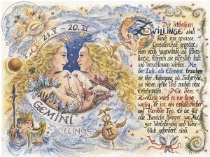 Sternbild Zwillinge auf Antikpapier im A